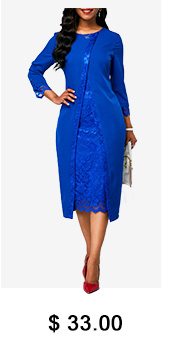 Royal Blue Lace Panel Long Sleeve Sheath Dress