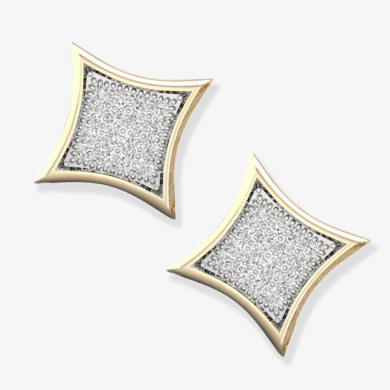 Men's Diamond Square Earrings 1/10 ct tw Round-cut 10K Yellow Gold