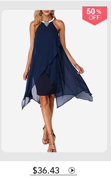 Asymmetric Hem Embellished Neck Chiffon Overlay Dress