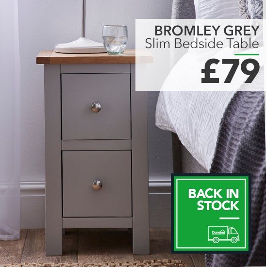 Bromley Grey Slim Bedside Table
