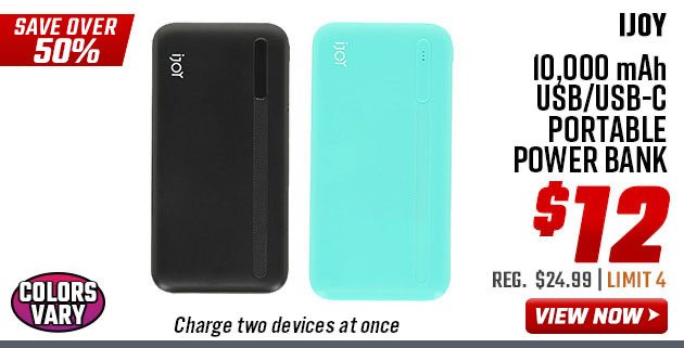 IJOY 10,000 mAh USB/USB-C Portable Power Bank