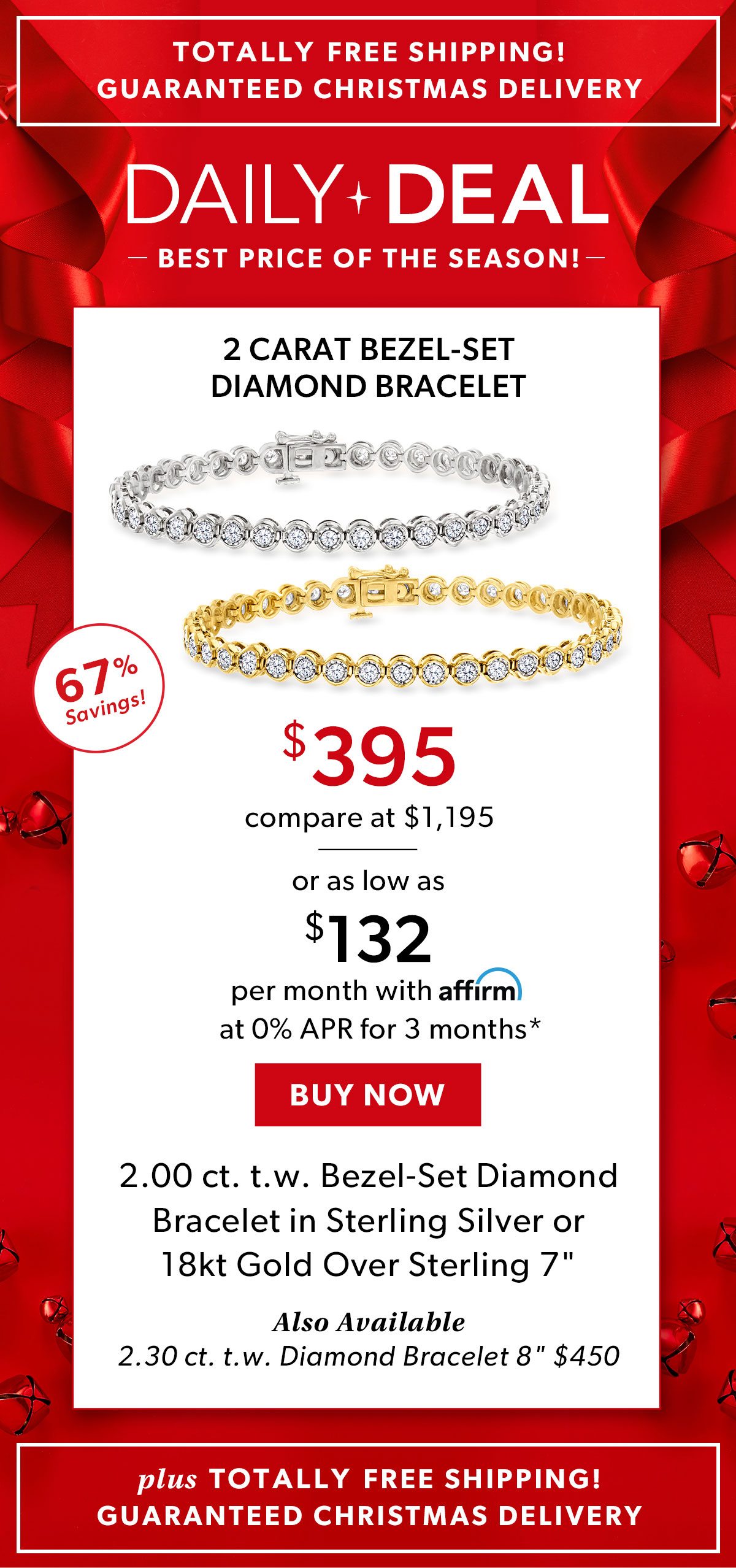 Totally Free Shipping! Guaranteed Christmas Delivery. Daily Deal Best Price of The Season. 2 Carat Bezel-Set Diamond Bracelet.. Buy Now