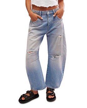 Free People Good Luck High Rise Cropped Wide Leg Barrel Jeans in Barnyard Blue