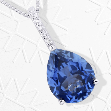 Pear-Shaped Blue Lab-Created Sapphire & Diamond Accent Necklace 10K White Gold 18''