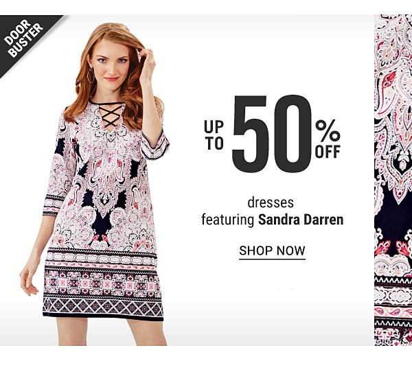 Doorbuster - Up to 50% off dresses featuring Sandra Darren. Shop Now.