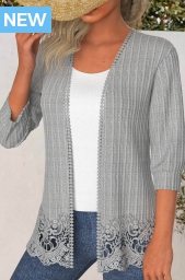 Lace Open Front 3/4 Sleeve Light Cardigan