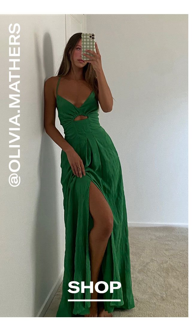 MARISSE FRONT CUT OUT TEXTURED MAXI DRESS IN GREEN