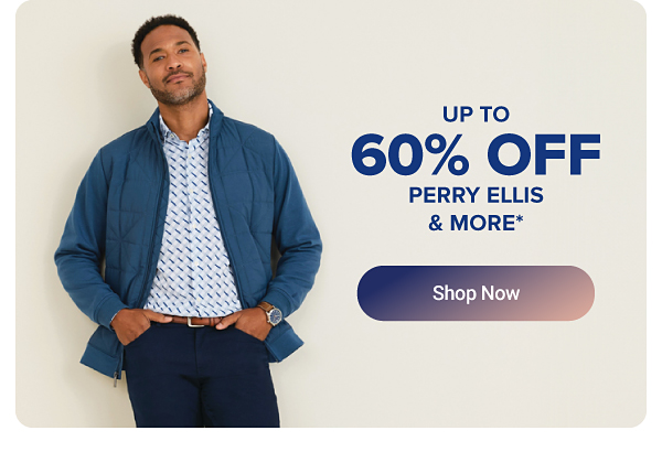 A man in a blue sport coat and dress shirt. Up to 60% off Perry Ellis and more. Shop now.