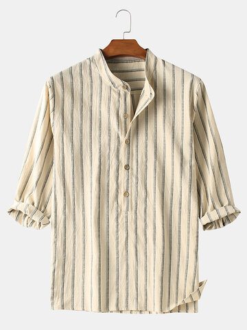 100% Cotton Striped Henley Shirts