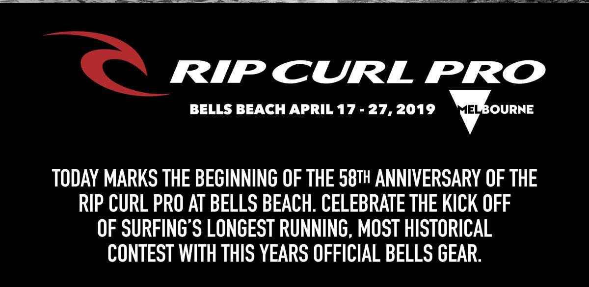 Today marks the beginning of the 58th Anniversary of the Rip Curl Pro at Bells Beach. Celebrate the kick off of surfings longest running, most historical contest with this years official Bells gear.