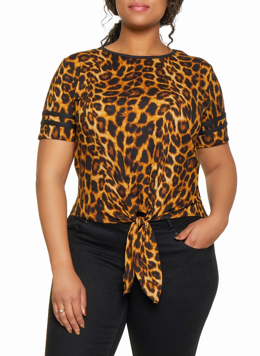 Plus Size Cheetah Print Tie Front Top