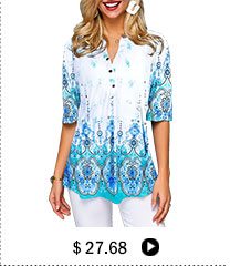 Tribal Print Split Neck Button Front Blouse