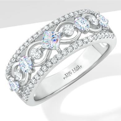 THE LEO First Light Diamond Princess & Round-Cut Anniversary Ring 1 ct tw 14K White Gold