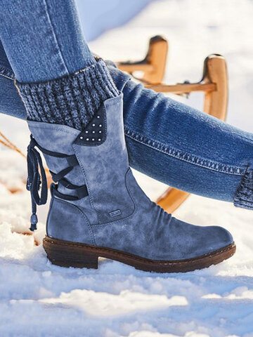 Snow Strappy Block Heel Boots