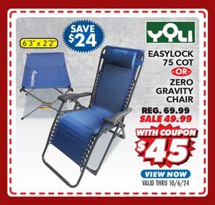 Yoli EasyLock 75 Cot or Zero Gravity Chair