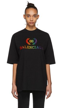 Balenciaga - Black Oversized Rainbow 'BB' T-Shirt