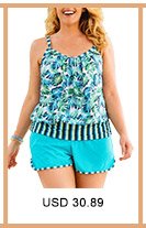 Plus Size Spaghetti Strap Printed Blouson Tankini Set