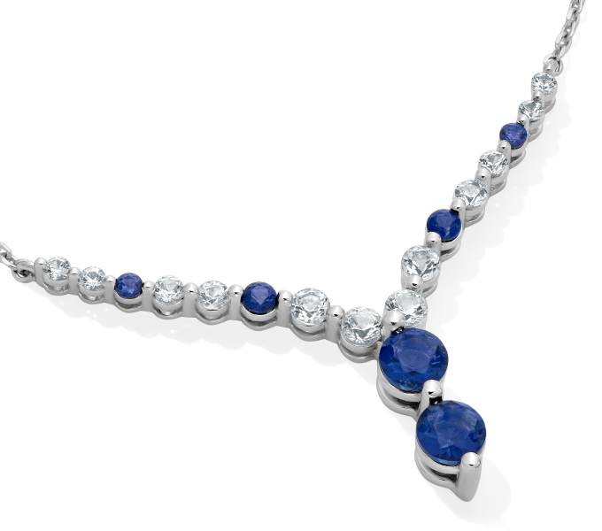 Our Story Together Blue & White Lab-Created Sapphire Chevron Necklace 10K White Gold 18''