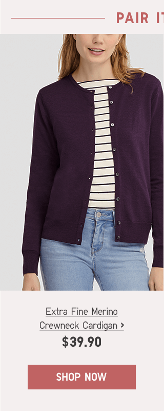 EXTRA FINE MERINO CREWNECK CARDIGAN $129.90