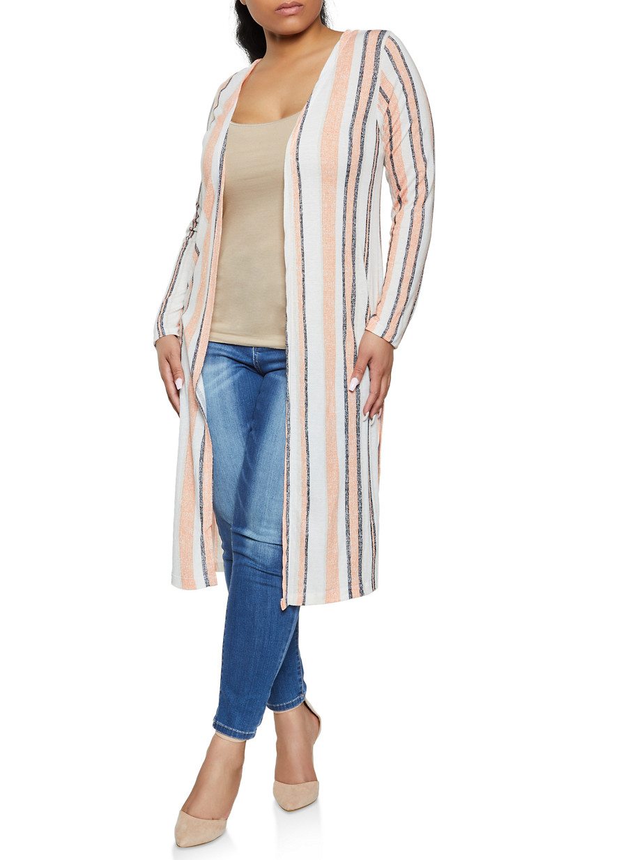 Plus Size Printed Textured Duster