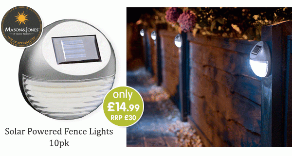 Solar Powered Fence Lights 10pk