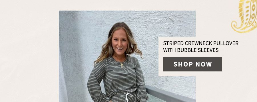 Striped Crewneck Pullover With Bubble Sleeves 