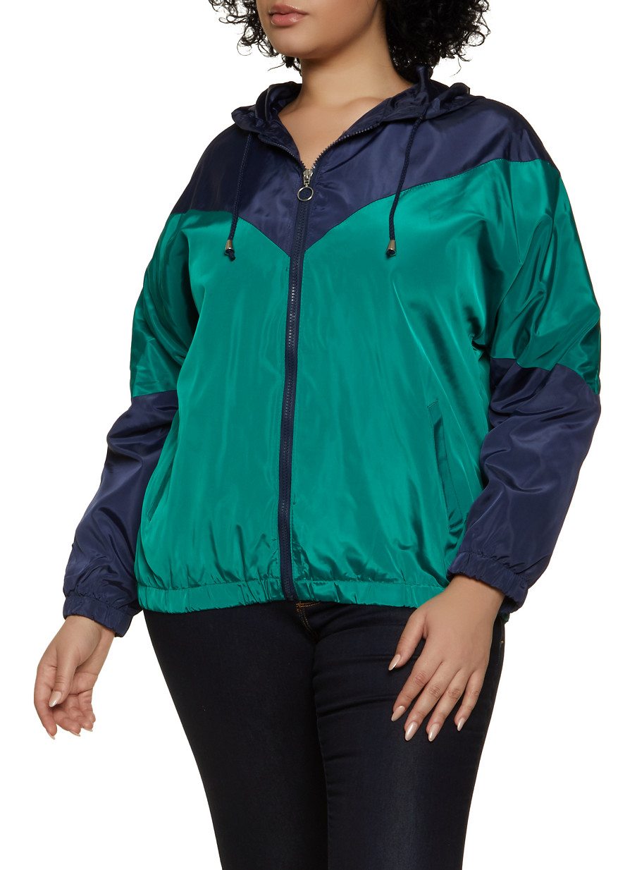 Plus Size Color Block Nylon Windbreaker