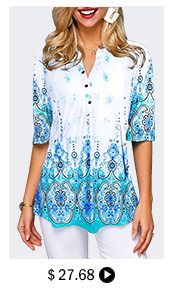 Tribal Print Split Neck Button Front Blouse