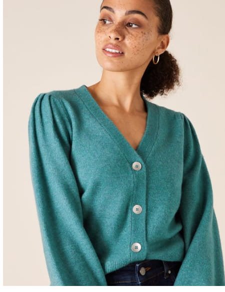Blouson sleeve cardigan with recycled fabric green