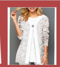 Decorated Button White Faux Two Piece Lace T Shirt 