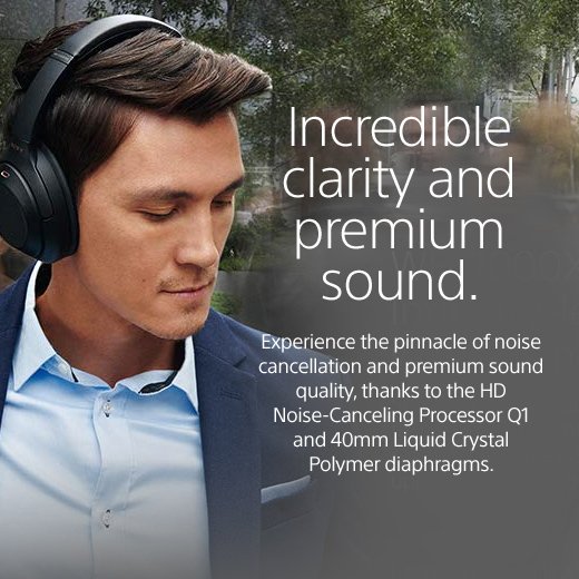 Turn on your images to see our WH-1000XM3 Headphones in action. Experience the pinnacle of noise cancellation and premium sound quality, thanks to the HD Noise-Canceling Processor Q1 and 40mm Liquid Crystal Polymer diaphragms.