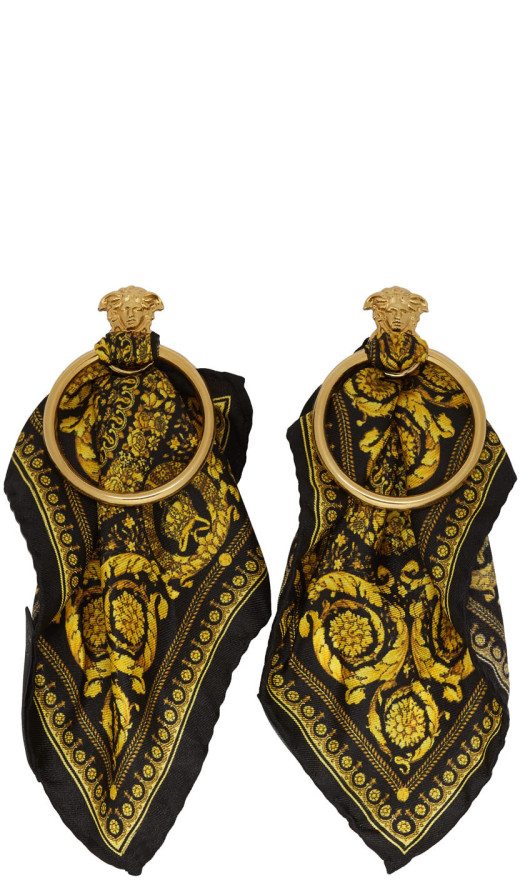 Versace - Black & Gold Barocco Scarf Medusa Hoop Earrings