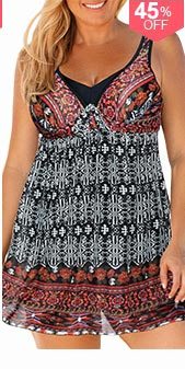 V Neck Keyhole Back Plus Size Swimdress and Shorts