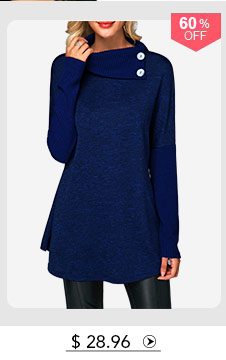 Long Sleeve Button Detail Royal Blue Tunic T Shirt