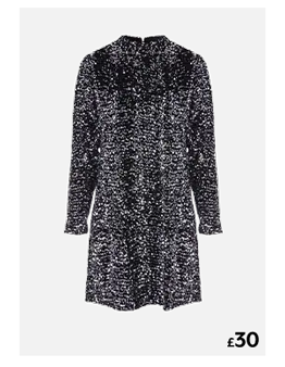 Womens Black & Silver Sequin Shift Dress