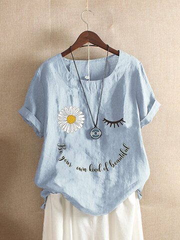 Daisy Floral Printed Letter T-shirt