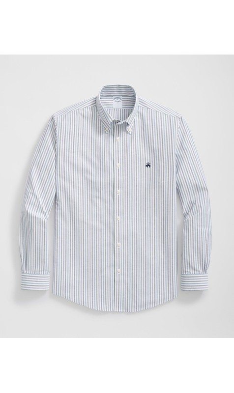 Stretch Cotton Non-Iron Oxford Polo Button Down Collar Multi Striped Shirt