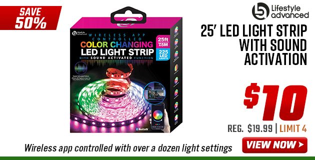 Lifestyle Advanced 25' LED Light Strip with Sound Activation 