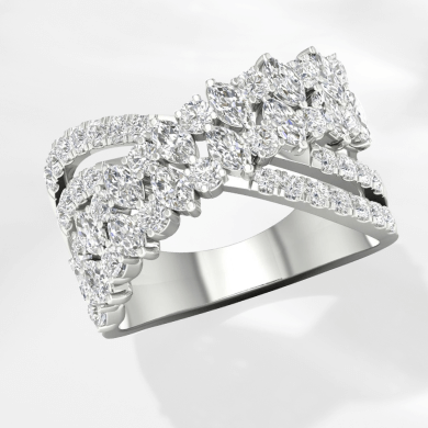 Diamond Crossover Ring 1-1/2 ct tw Round & Marquise-cut 14K White Gold