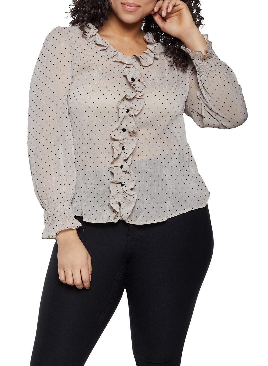 Plus Size Polka Dot Ruffled Blouse