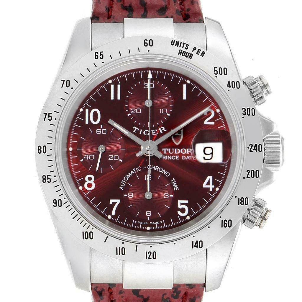 Image of Tudor Tiger Woods Chronograph Burgundy Dial Steel Mens Watch 79280P