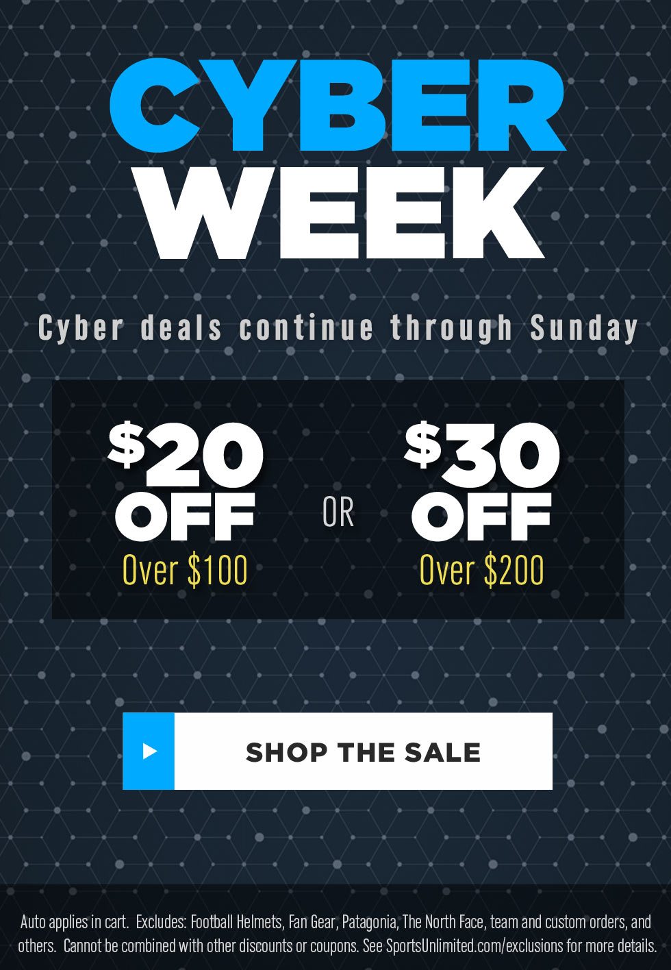 Cyber Week Continues - $20 Off $100 or $30 Off $200ur best deals of the year: $15, $20, or $30 off (exclusions apply) - SHOP NOW
