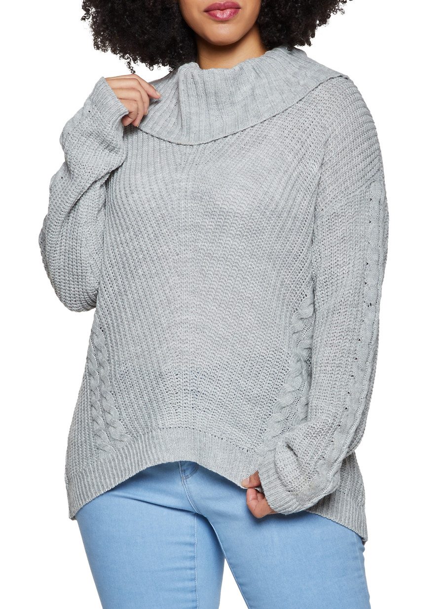 Plus Size Cowl Neck Cable Knit Sweater