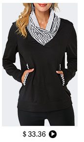 Long Sleeve Cowl Neck Pocket Black Sweatshirt