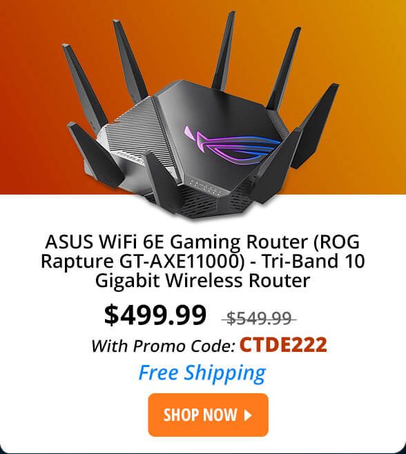 ASUS WiFi 6E Gaming Router (ROG Rapture GT-AXE11000) - Tri-Band 10 Gigabit Wireless Router, World's First 6GHz Band for Wider Channels & Higher Capacity, 1.8GHz Quad-Core processor, 2.5G Port