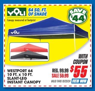 Yoli Westport 64 10' x 10' Slant Leg Instant Canopy