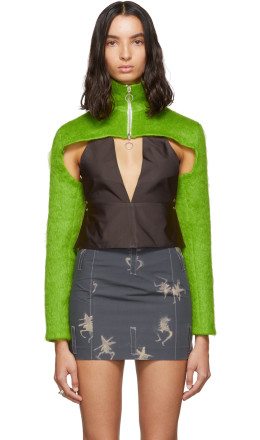 Helenamanzano - SSENSE Exclusive Green Mohair Cropped Zip-Up Sweater