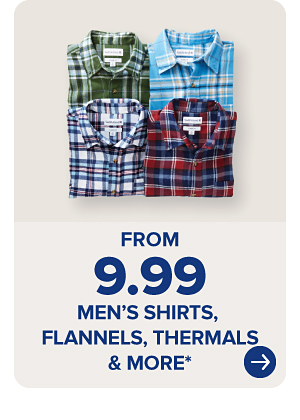 Four flannel shirts. From 9.99 men's shirts, flannels, thermals and more.