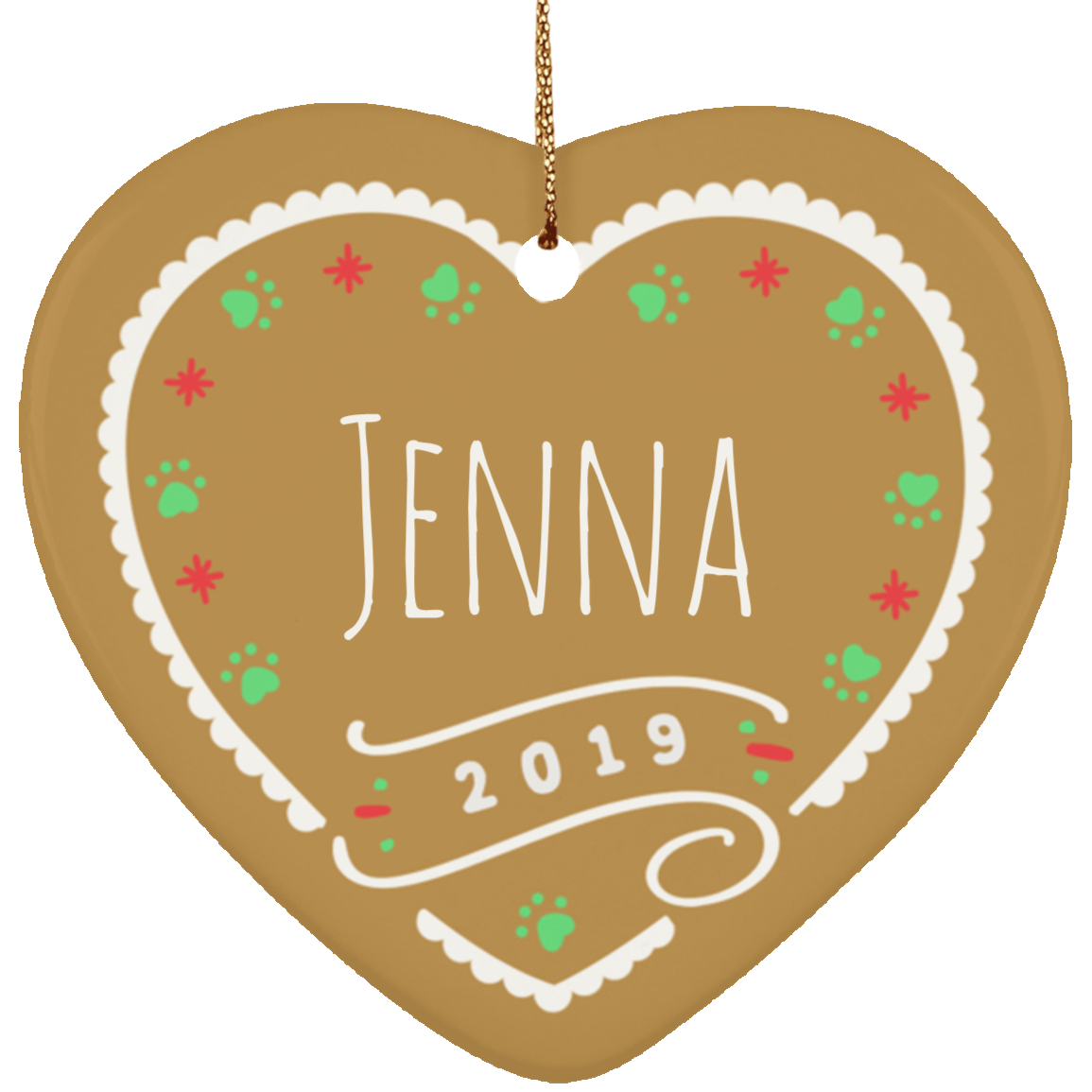 Image of Gingerbread Personalized 2019 Ceramic Heart Ornament