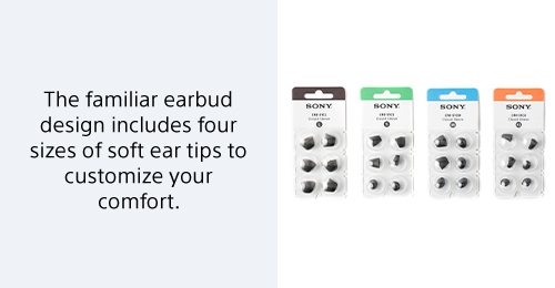 The familiar earbud design includes four sizes of soft ear tips to customize your comfort.